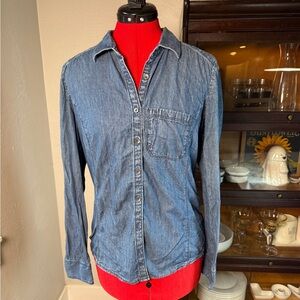 Caslon Chambray Denim Button Down 100% Cotton Shirt Size S